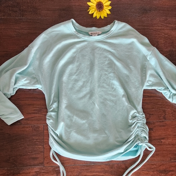 Athleta Lombard Ruched Sweatshirt Light Turquoise Crewneck - Picture 5 of 8